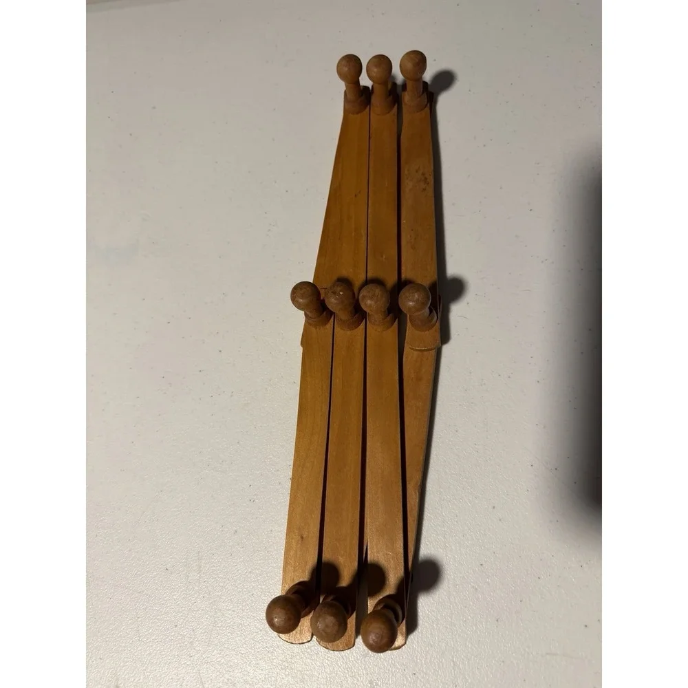 Vintage MCM Wood Rack Expandable Wooden Accordion 10 Peg Wall Cottagecore Coat